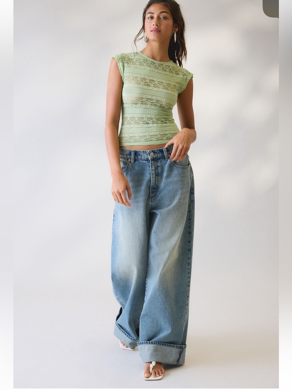 NWT Urban Outfitters Rea Short Sleeve Sheer Mesh Baby Tee Green XL